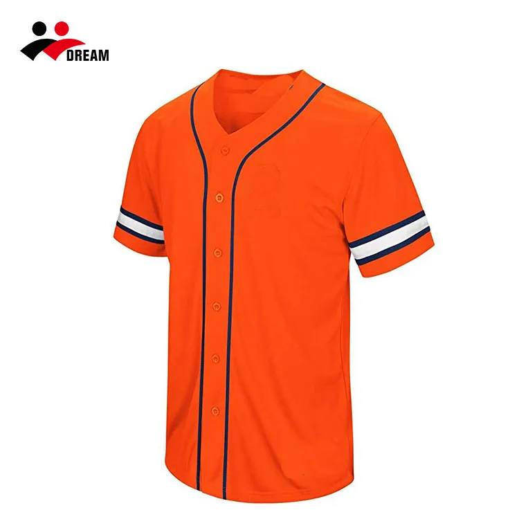 Orange Full Button Down  Baseball Jersey Uniform Sublimated Quick Dry Baseball Training Wear for men