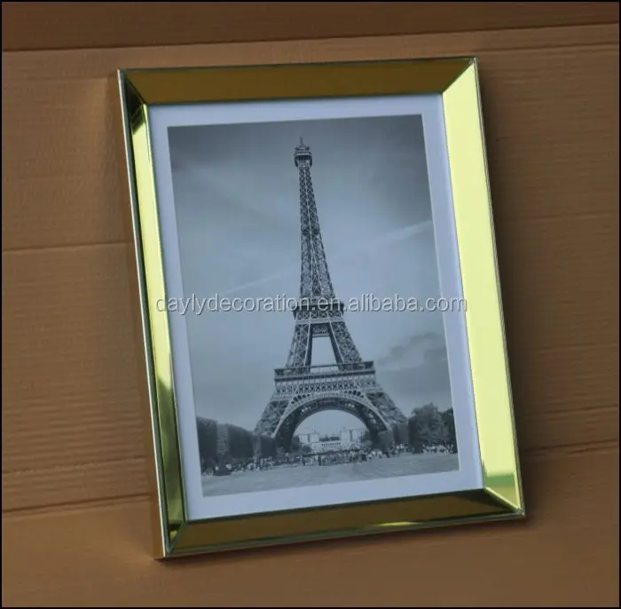 
shinning gold mirror stick on mirror photo frame with Eiffel Tower picture 