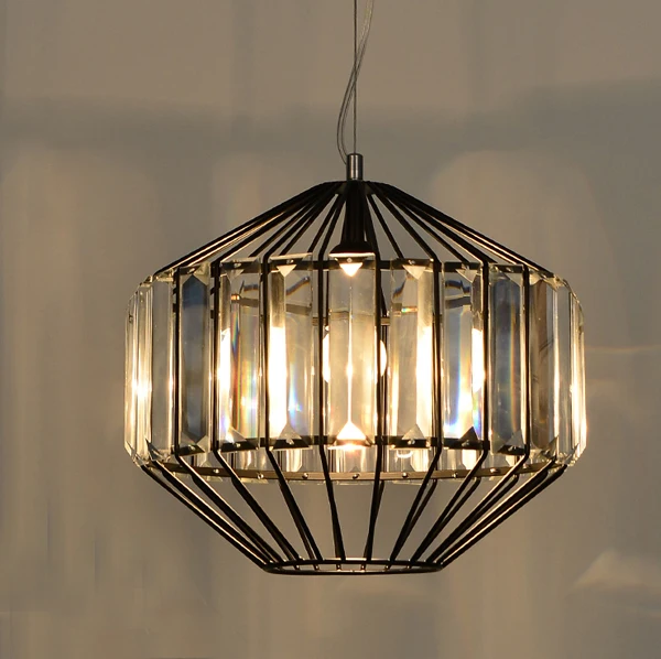Best Sellers iron cage pendant lamp,Black iron and crystal materials vintage pendant lights (P0900-1 BK)