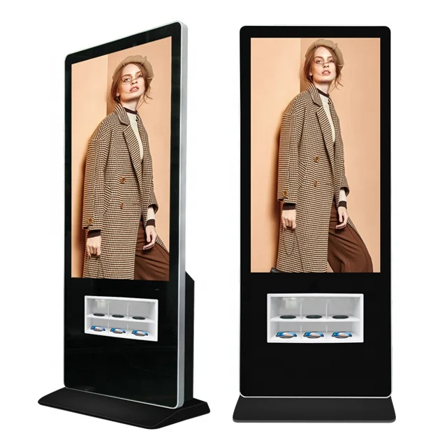 QI charging station with 55 inch lcd kiosk free stand digital advertising display screen signage remote control