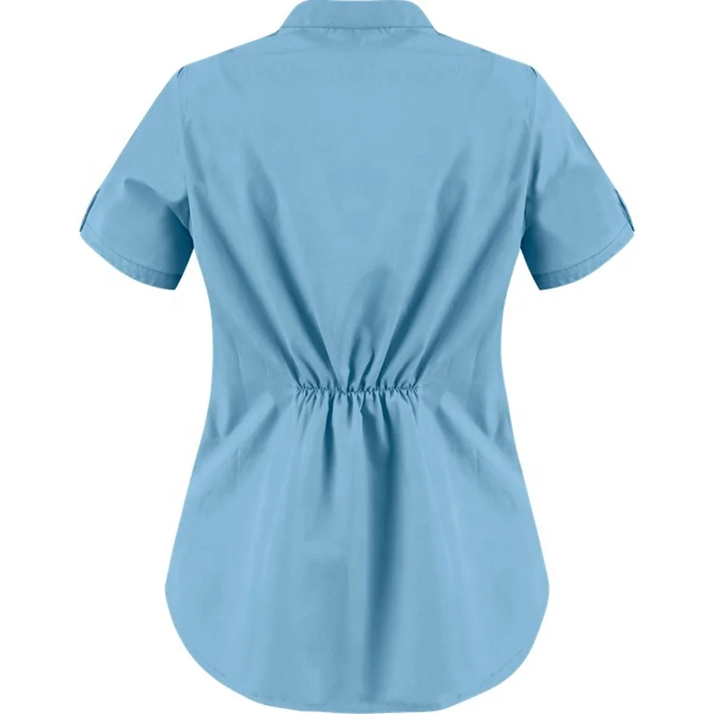Mandarin Collar 4-Pocket Scrub Top with 5-Buttoned Snap Closure on the Front