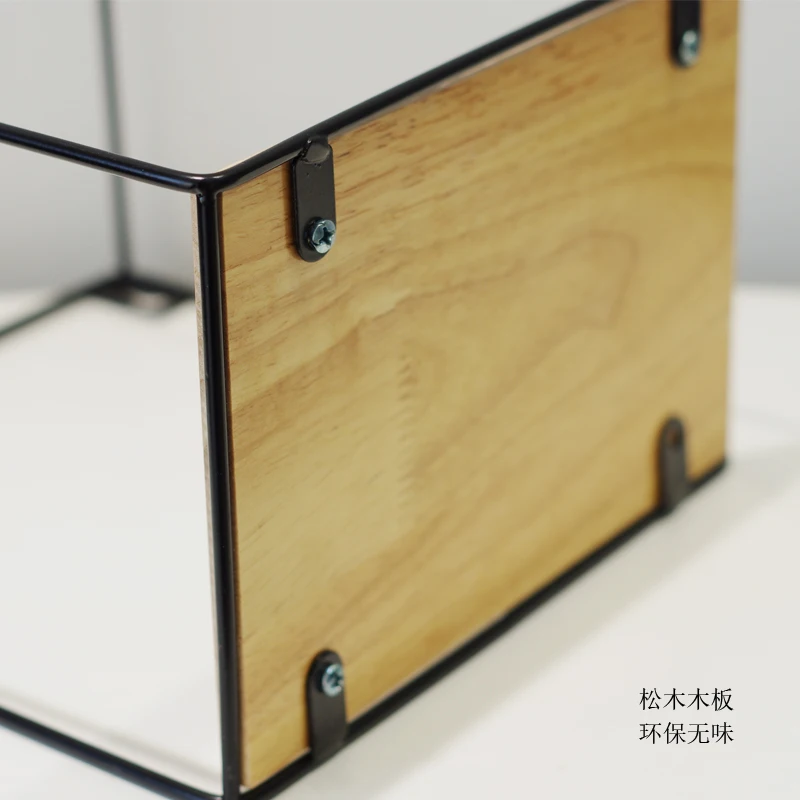 Factory direct black metal wire square wall mounted storage shelf rack with wood