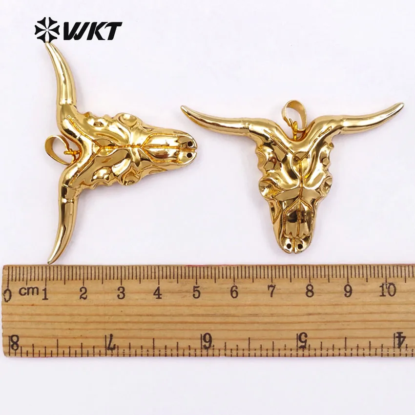 WT-P881 High quality Wholesale Full gold plated resin cattle horn pendant new fashion gold plated bull cattle head horn pendant