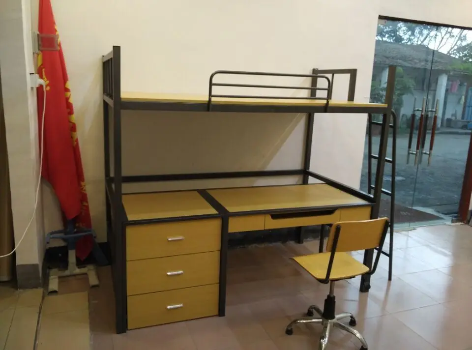 Used hostel furniture bunk beds with metal frame wooden cabinets and table on sale factory supply made in China