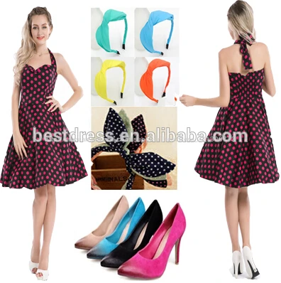 2014 горячей продажи дешевые bestdress новый старинный 50-х rockabilly ретро платье с волос и обувь