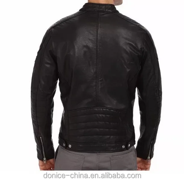 Sponge Quilting Buffalo Male Zip Cuff  Leather Jacket genuine cow skin mens jacket