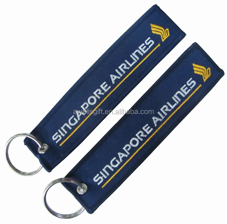 Keychain Luggage Tag Singapore Airlines Embroidery Embroidery Key Chain Bulk in Individual Poly Bag 25mm Big Ring + Eyelet AW 2C