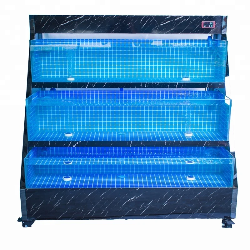 Customized Supermarket or Restaurant Chiller Live Shrimp King Crab Fish Seafood Tank Aquarium