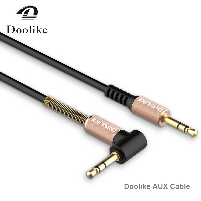 Doolike audio cable cord flat 90 Degree Right Angle Steel Spring 3.5mm aux cable for Headphone mobile phone