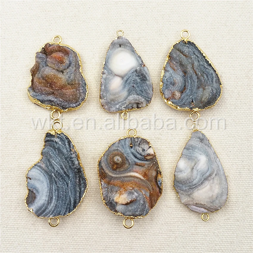 WT-C173 Wholesale Freedom Natural Druzy Agate Stone Connector With 24k Real gold Electroplated,Wholesale Agate Stone Connector