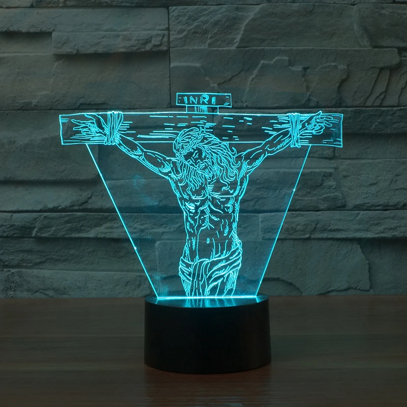 3d effect led night light with Jesus image for illusion mood desk lamp FS-3006