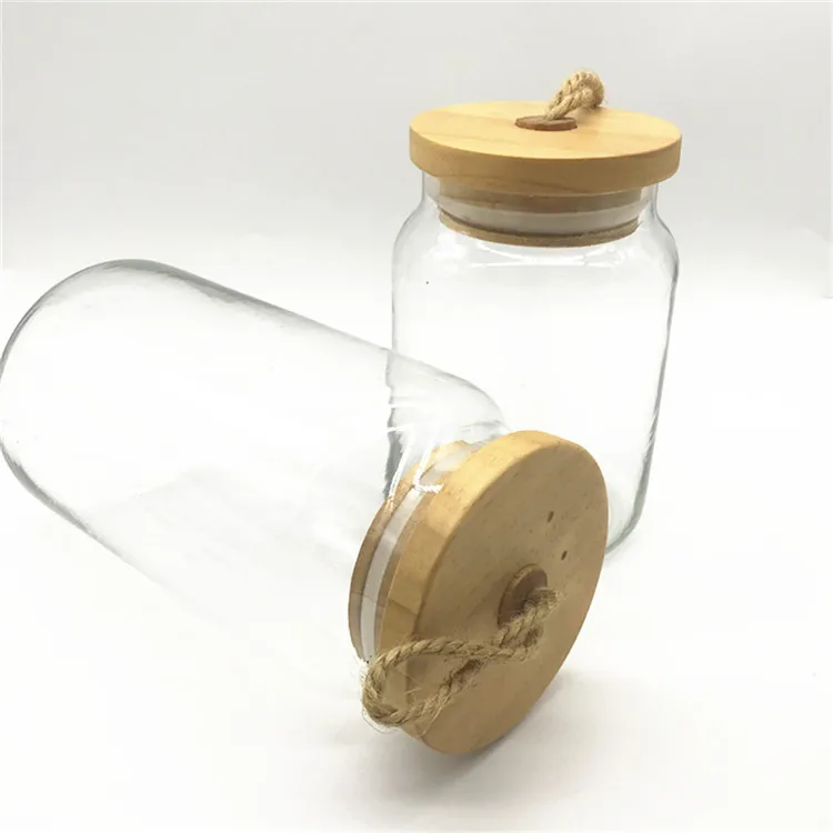 
Food containers in the kitchen Glass jars with wooden covers are used for storing food 
