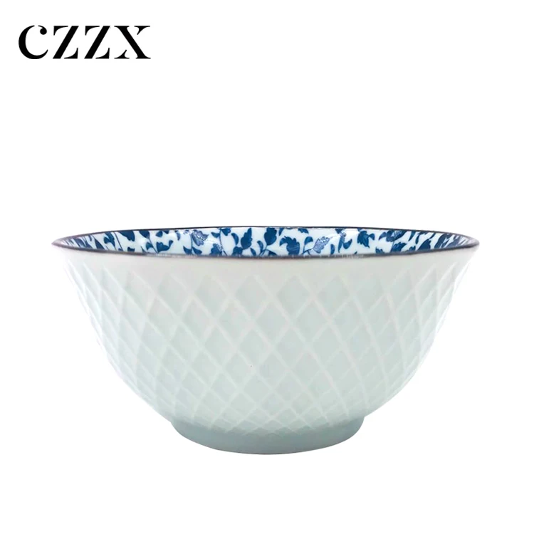 Bulk vintage printed tableware ceramic soup noodle bowls