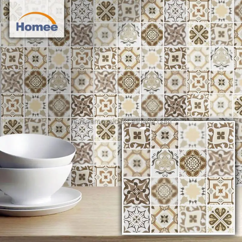 Brown square low price kitchen backsplash wall tile art chip 73x73mm for kitchen backsplash inkjet crystal mosaic glass plates