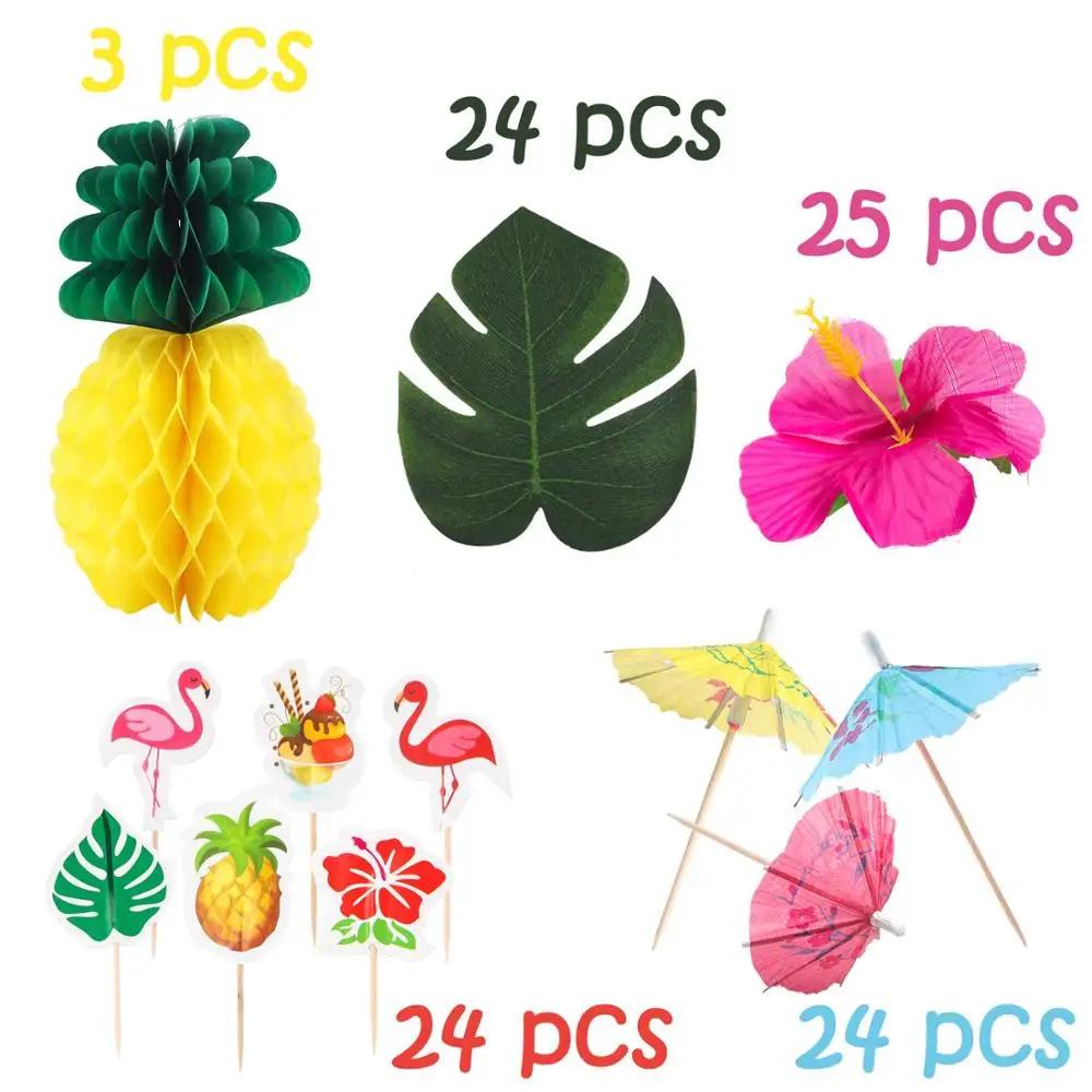Tropical Hawaiian Jungle Party Decoration Set, Decorative Flower Turtle leaf Luau Party Supplies
