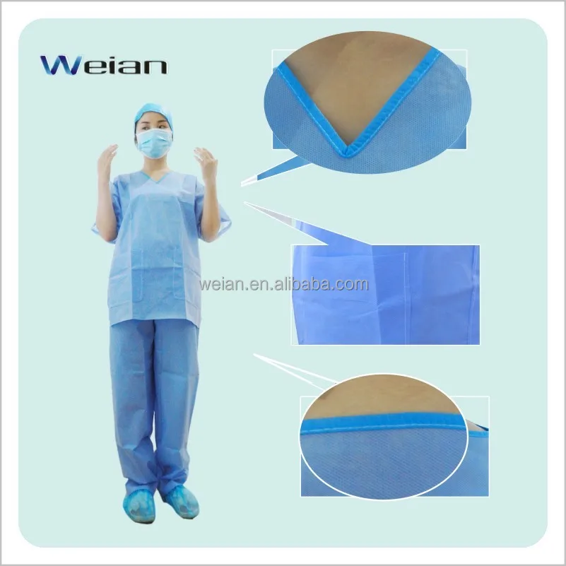 
PP Nonwoven Staff Apparel Disposable Nurses Scrub Suits 