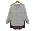 New Arrival Hot Sale Women Spring Autumn Fashion Plaid Patchwork Full Sleeve False Two Pieces Plus
