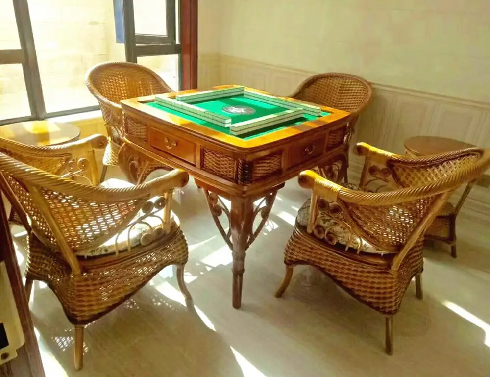 Casino quality thick MDF wood leather automatic mahjong table