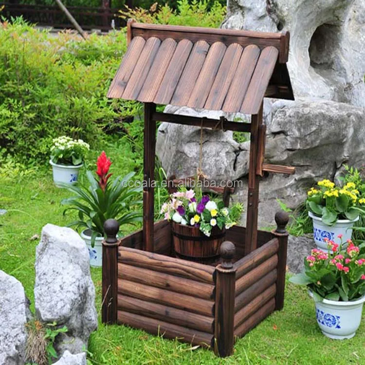 Smart Garden Wooden Wishing Well Planter Solid Pine Outdoor Flower Ornament
