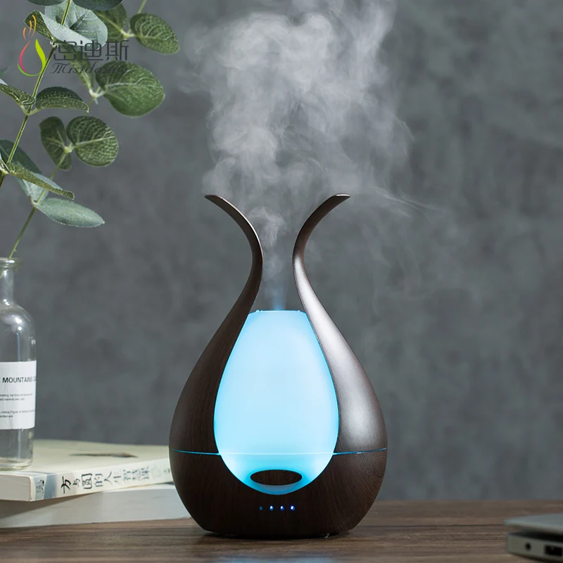 Home Personal Air Humidifier Wooden Aroma Diffuser Fragrance Oil Flower Shaped Hot Sell Black Ultrasonic Humidifier Manual