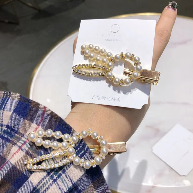 Sweet cute women girls gold plated pearl rabbit barrettes hair clip