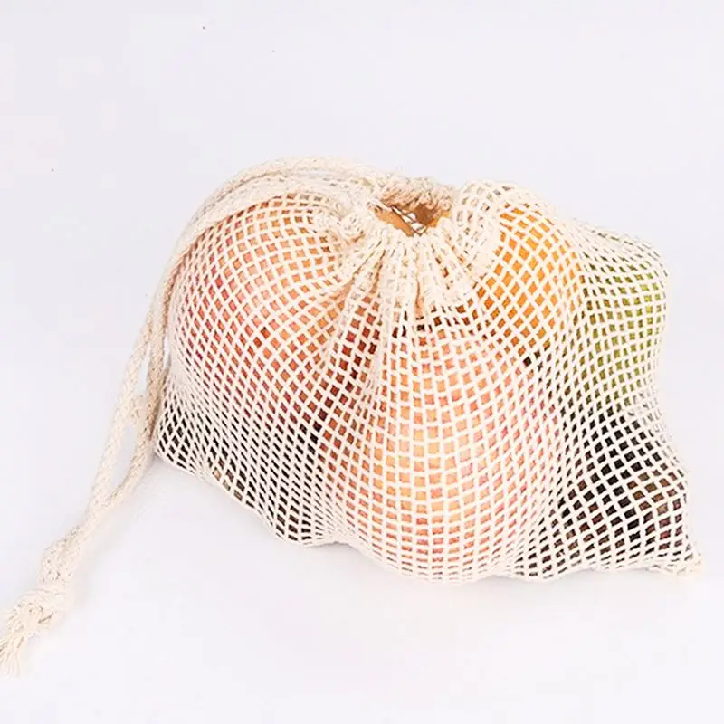 new design Natural cotton drawstring mesh bag For mesh food bag Vegetables And Fruits eco friendly cotton mesh bag