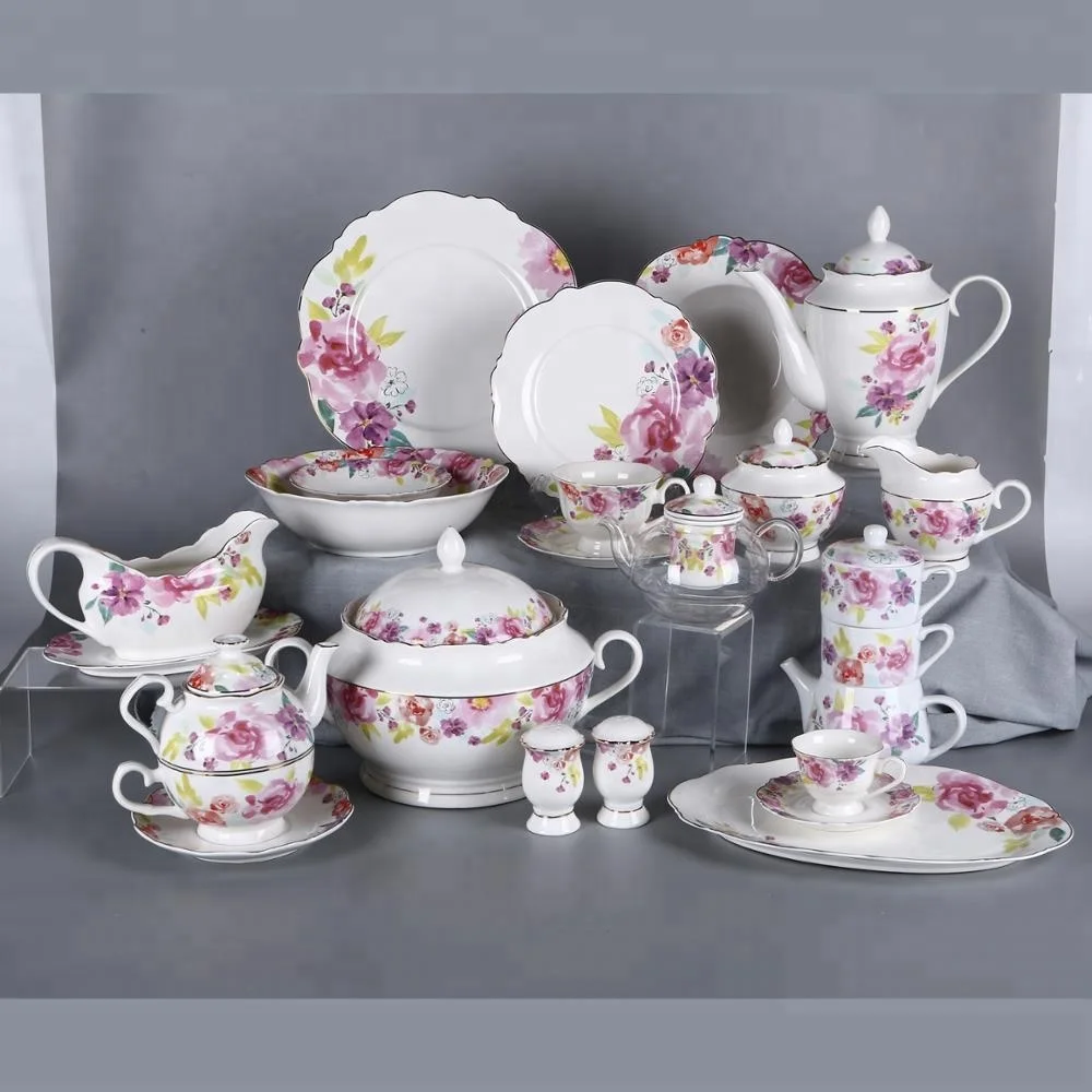 Turkish dinnerware 86pcs fine bone ceramic china tableware with tea serving set ceramic dinnerware sets