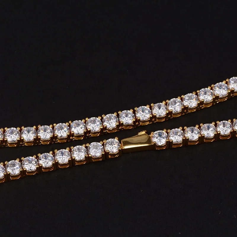 Hip hop 5mm gold plated chain Mens lab diamond tennis chain