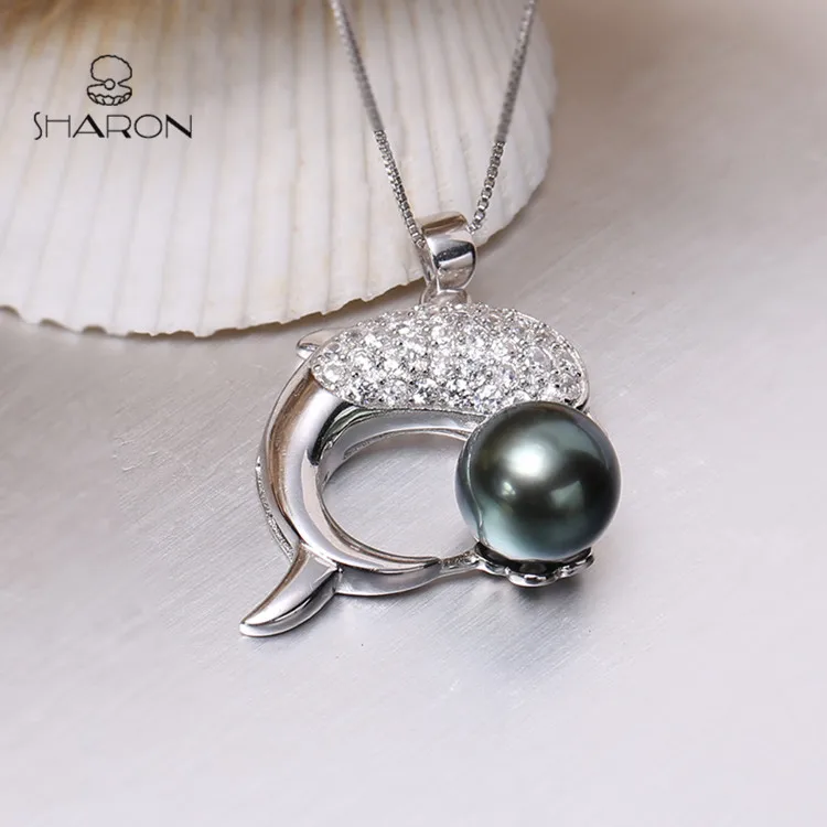 Animal Pearl Pendant 925 Sterling Silver Chain Dolphin Pearl Jewelry For Women