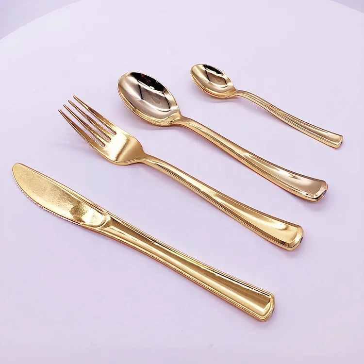 Heavy Duty Bulk Disposable Flatware Elegant Plastic Silverware Set gold plastic cutlery for Catering Events