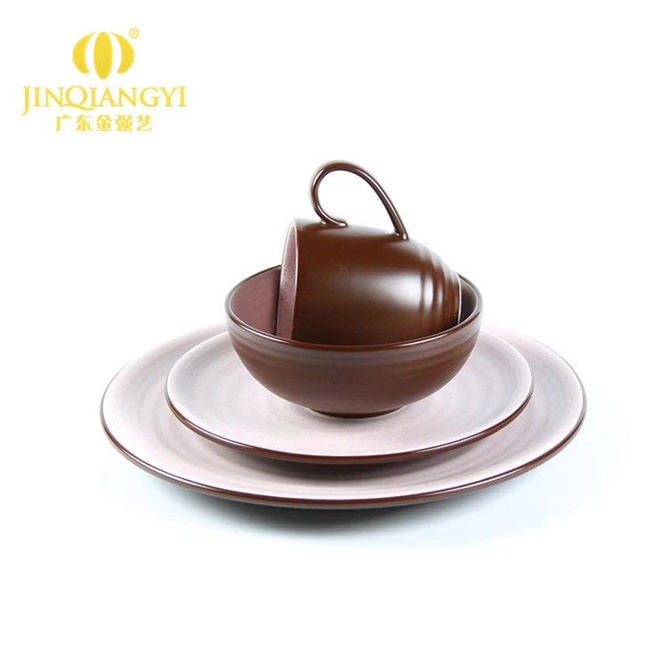  Высококачественная уникальная круглая элегантная глазурованная посуда коричневого цвета для свадебной вечеринки фарфоровый керамический обеденный набор оптовая продажа