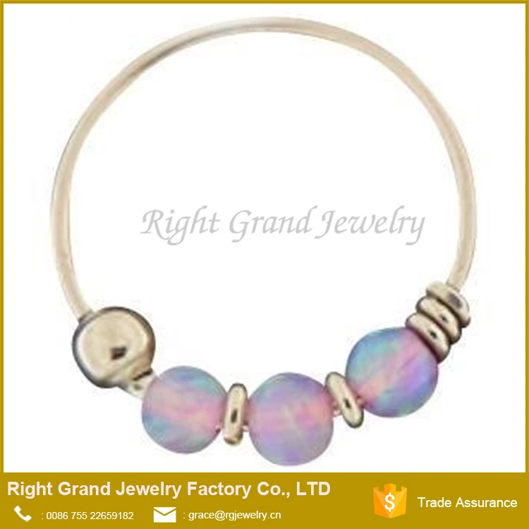 Твердые Позолоченные Перегородки Кольцо 3 Синтетические Огненный Опал Бисер Кольцо В Носу Хооп 22 Г 8 мм