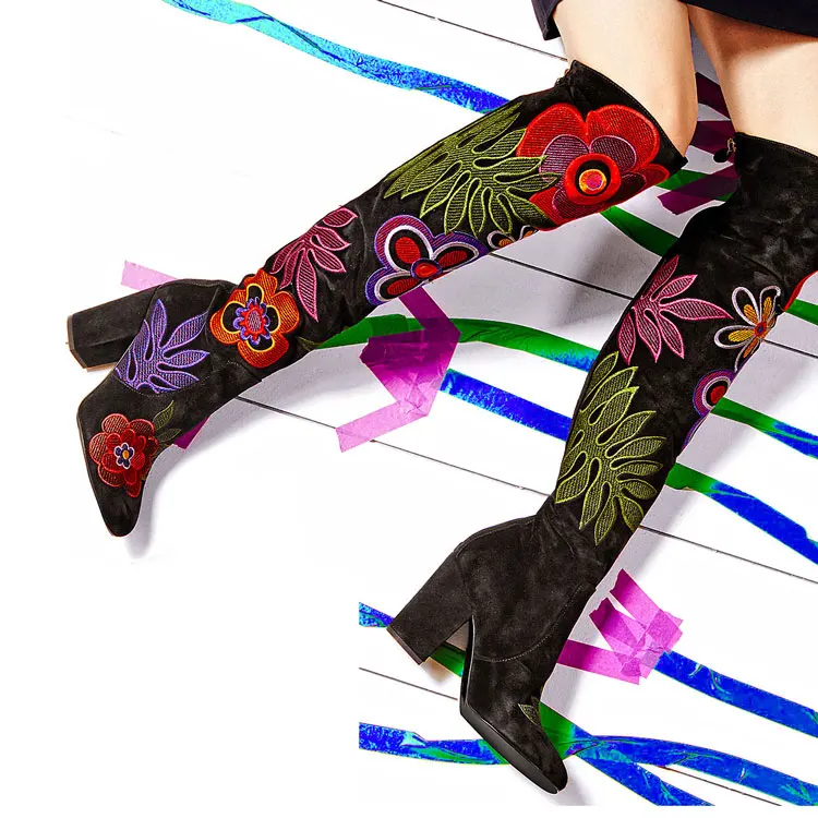 Floral Embroidered handmade Suede shoes ladies 2017 women shoes boots model