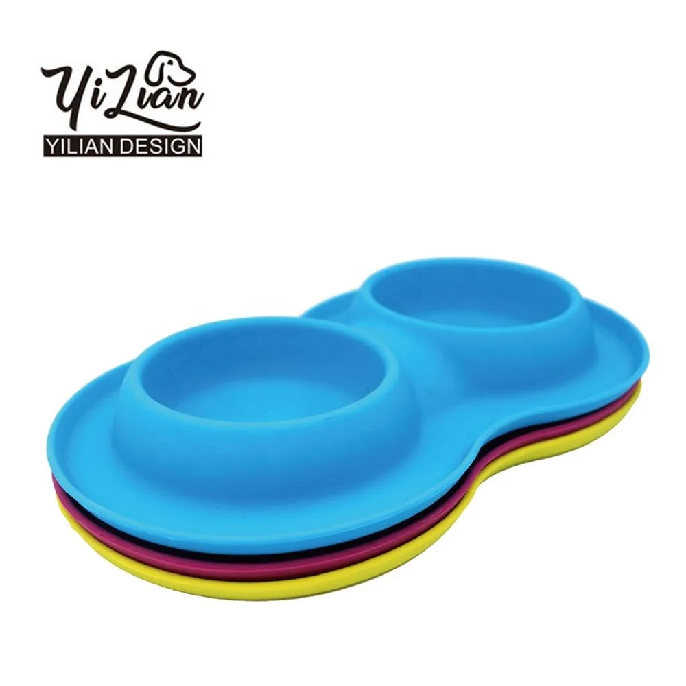 Stainless steel dog bowls with mat silicone, 2 in 1 double dog food silver bowl metal dog bowl stainless steel