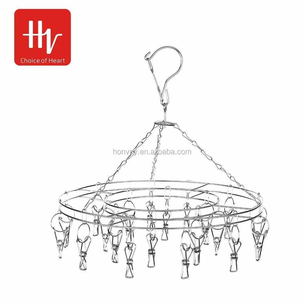 
HONVEY Stainless Steel Clothespins Round Hanging Drying Rack-Laundry Drip Hanger with 20 Clips for Drying Clothing,Socks,Towels 