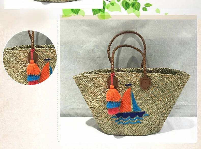 High Quality Women Bags Beach Straw Handbag Shopping Net Bag Mesh Rattan Cotton Rope Beach Weave Bag