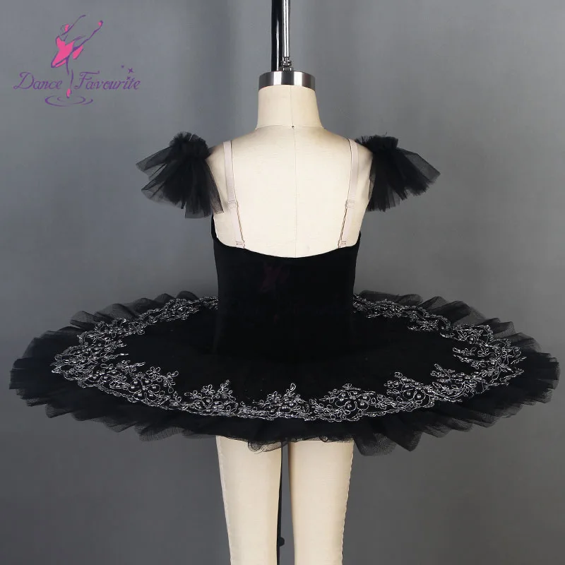 Black professional ballet dance costume pleated tulle tutus adult girls pancake tutu BLL044-2