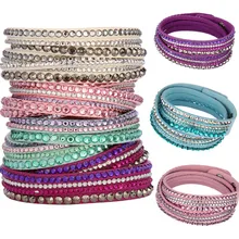 Hot Sale 2015 Korean Velvet Multi-layer Crystal Wrap Charm Bracelets Pulseras Mujer Leather Bracelets & bangles for Women