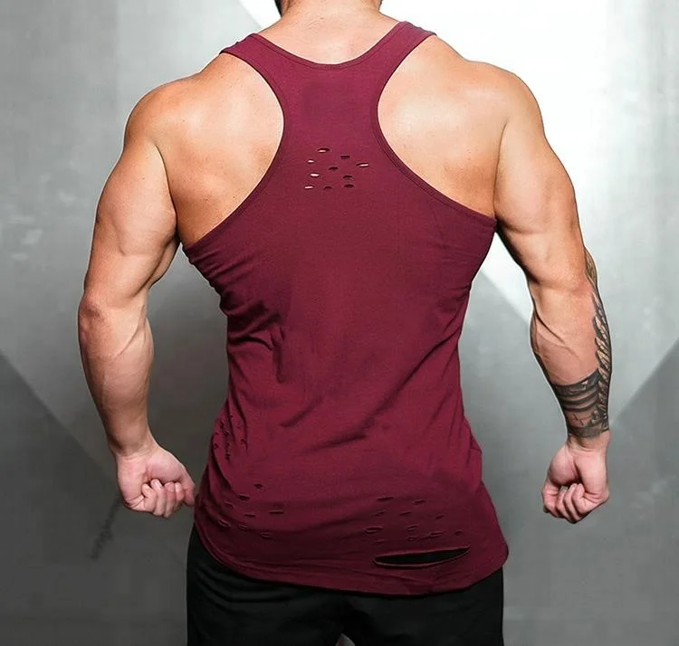 Custom blank distressed gym tank top mens gym singlet stringer vest