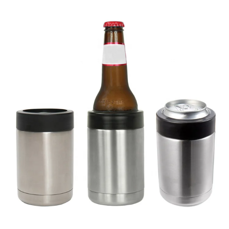 Custom 12oz Vacuum Insulated Double Wall Beer Bottle Stainless Steel Can Cooler Holder