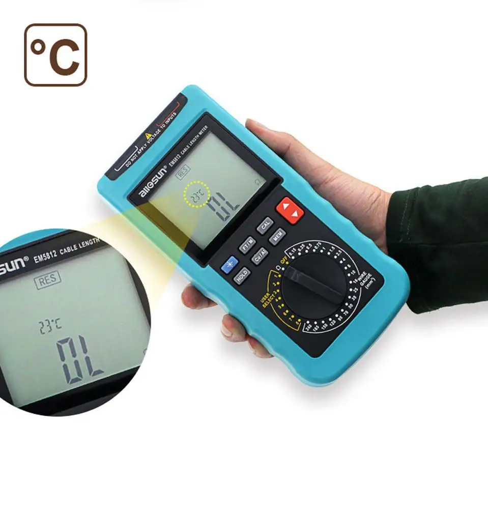 Allosun EM5812 cable length meter Digital Cable Resistance Tester 30KM/100000ft Wire Cable Length Tester Meter