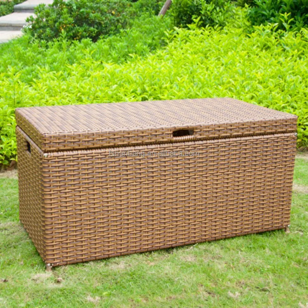 
Wicker Patio Deck Pool Storage Box Chest Trunk Cushion Pillow Toy Bin Poolside Storing 