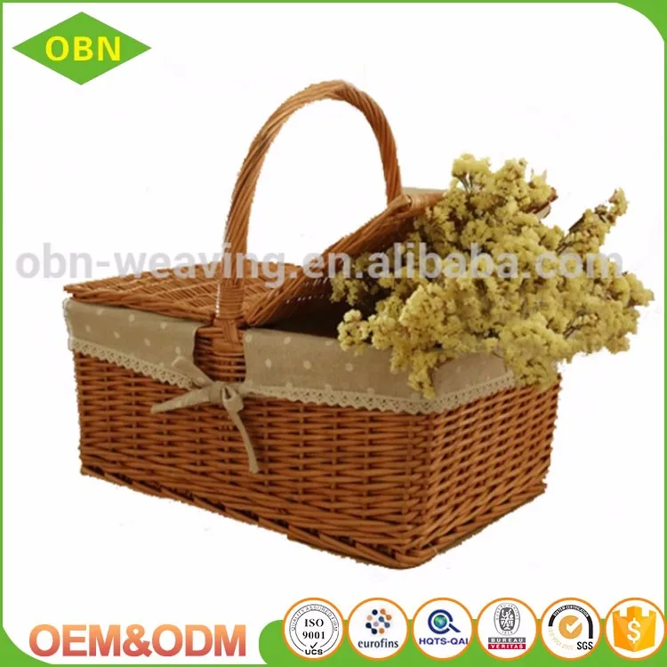 Оптовая продажа, дешевая плетеная корзина для фруктов и еды, пустая ивовая Мини Корзина для пикника с крышкой