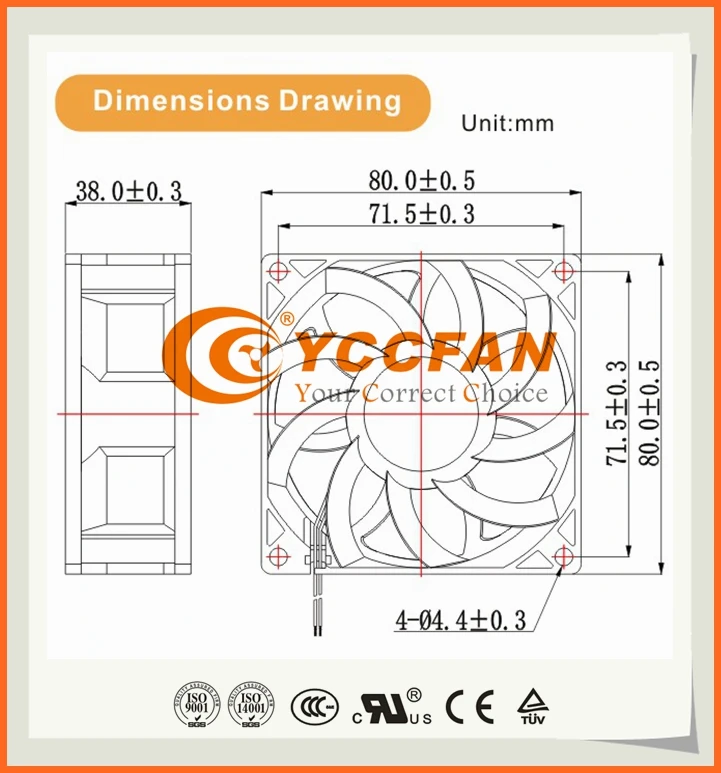high speed CFM 80mm 80x80x38 8038 dc brushless powerful small axial flow fan 12v for air purifier