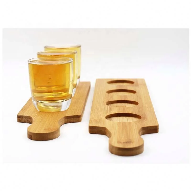 Anti-slip Long board Serving Tray wood wine glass holder and 3 holes Wine Tray Wooden beer Tray