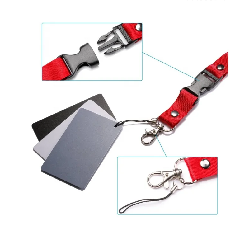3 in 1 Pocket-Size 18% Grey Card Board White Balance Card Black with Neck Strap for Digital Photography Photometric