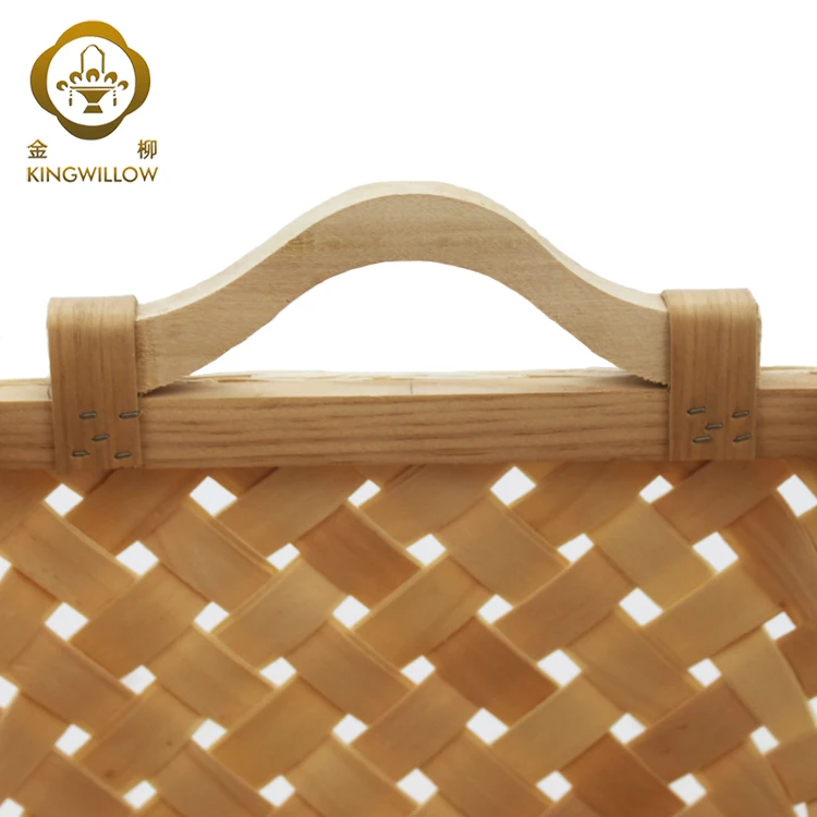 Cheap handamde eco friendly wood chip hanging storage basket for sundries with handles