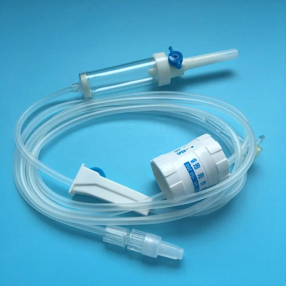 Infusion set with flow regulator & Y-site with finger protector