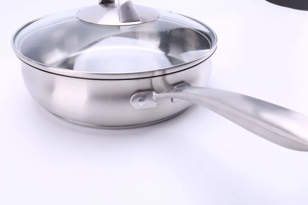 24CM 304 Stainless steel Matte surface deep frying pan with Tempered glass lid