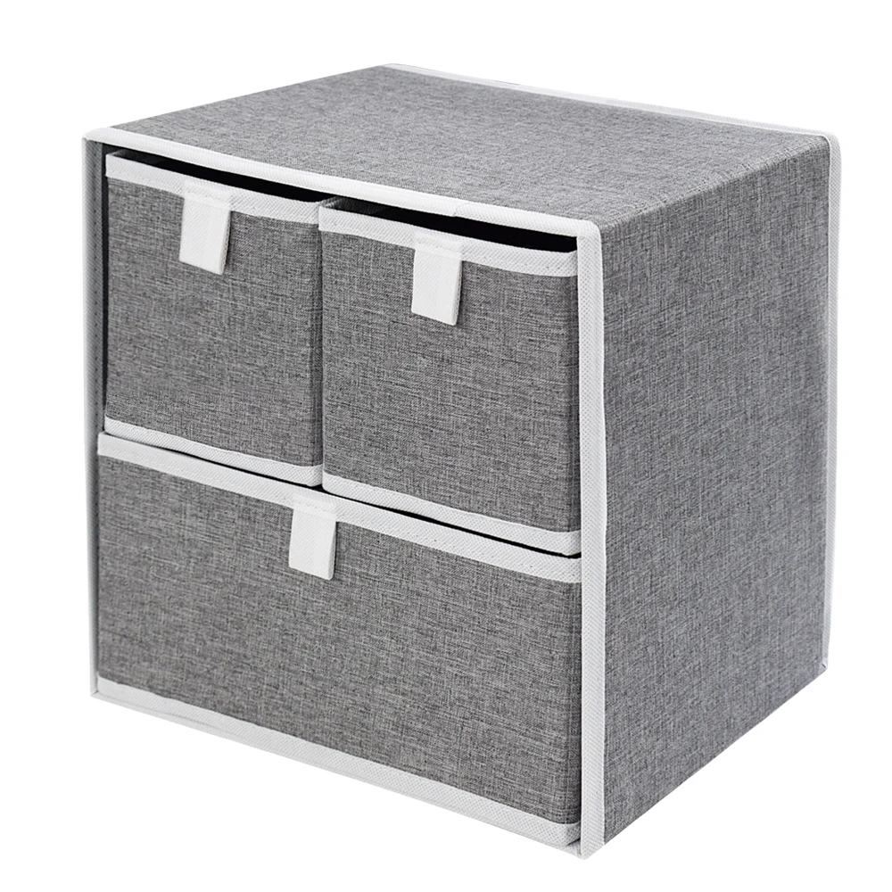 Big Capacity 300D polyester linen fabric cloth storage box cube cabinet foldable 3 Layers underwear drawer organizer